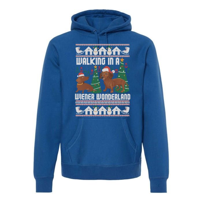 Funny Dachshund Walking In A Wiener Wonderland Family Pets Great Gift Premium Hoodie