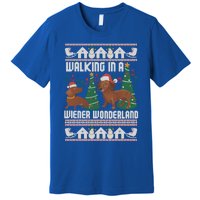 Funny Dachshund Walking In A Wiener Wonderland Family Pets Great Gift Premium T-Shirt