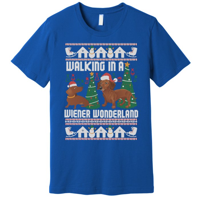 Funny Dachshund Walking In A Wiener Wonderland Family Pets Great Gift Premium T-Shirt