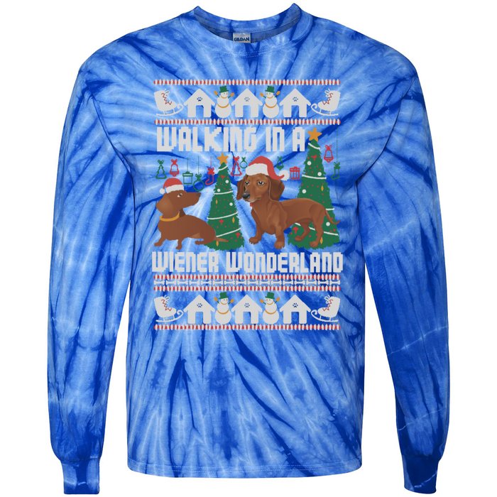 Funny Dachshund Walking In A Wiener Wonderland Family Pets Great Gift Tie-Dye Long Sleeve Shirt