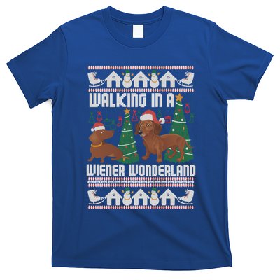 Funny Dachshund Walking In A Wiener Wonderland Family Pets Cool Gift T-Shirt