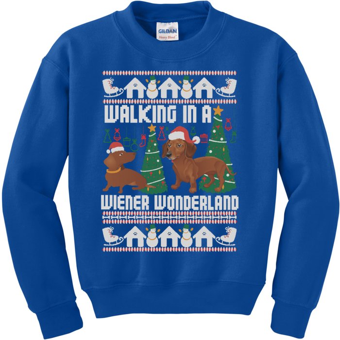 Funny Dachshund Walking In A Wiener Wonderland Family Pets Cool Gift Kids Sweatshirt