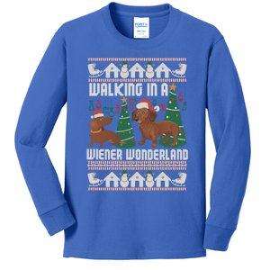 Funny Dachshund Walking In A Wiener Wonderland Family Pets Cool Gift Kids Long Sleeve Shirt