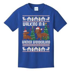 Funny Dachshund Walking In A Wiener Wonderland Family Pets Cool Gift Kids T-Shirt