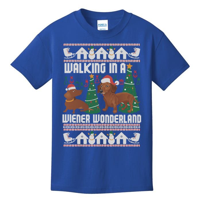 Funny Dachshund Walking In A Wiener Wonderland Family Pets Cool Gift Kids T-Shirt