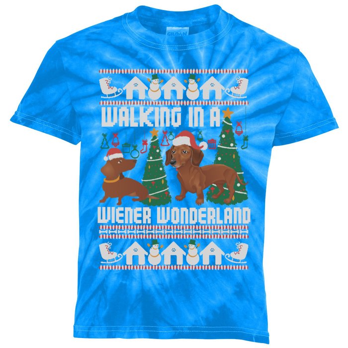 Funny Dachshund Walking In A Wiener Wonderland Family Pets Cool Gift Kids Tie-Dye T-Shirt