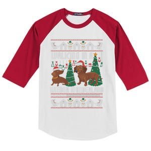 Funny Dachshund Walking In A Wiener Wonderland Family Pets Cool Gift Kids Colorblock Raglan Jersey