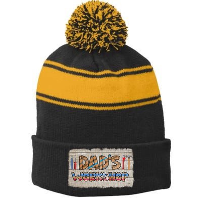 Funny Dad's Workshop Dad Tools Father's Day Stripe Pom Pom Beanie
