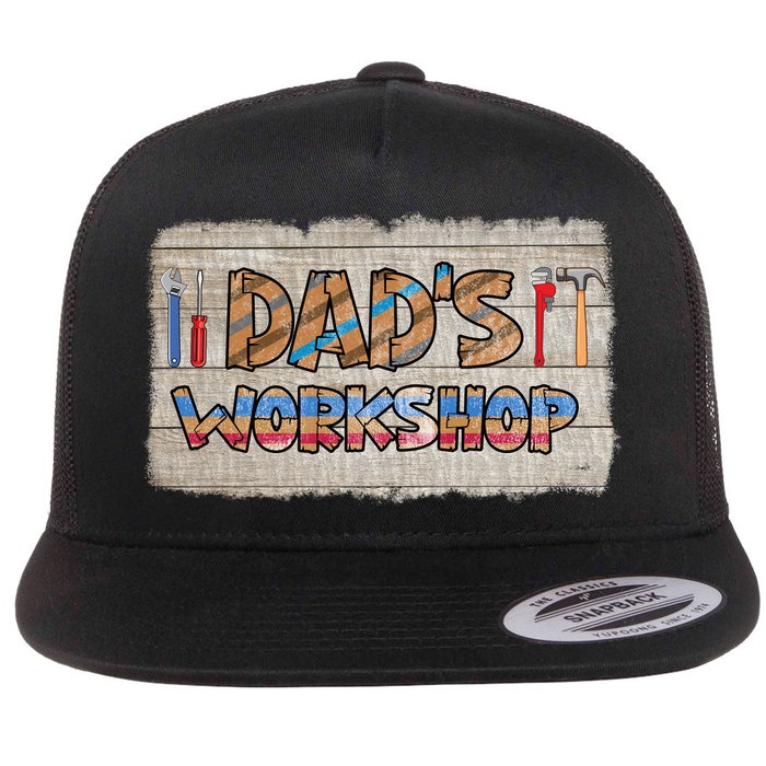 Funny Dad's Workshop Dad Tools Father's Day Flat Bill Trucker Hat