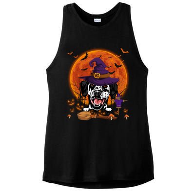 Funny Dalmatian With Halloween Pumpkin Scary Costume Gift Ladies PosiCharge Tri-Blend Wicking Tank