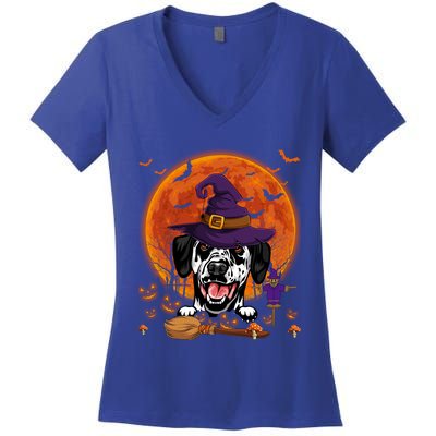 Funny Dalmatian With Halloween Pumpkin Scary Costume Gift Women's V-Neck T-Shirt