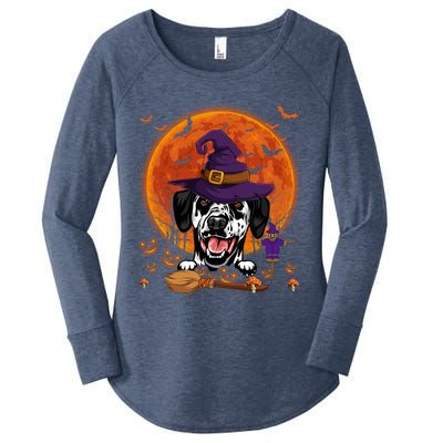 Funny Dalmatian With Halloween Pumpkin Scary Costume Gift Women's Perfect Tri Tunic Long Sleeve Shirt