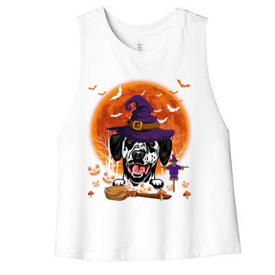 Funny Dalmatian With Halloween Pumpkin Scary Costume Gift Women's Racerback Cropped Tank