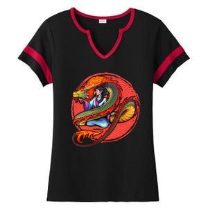 Fire Dragon Warrior Woman Ladies Halftime Notch Neck Tee