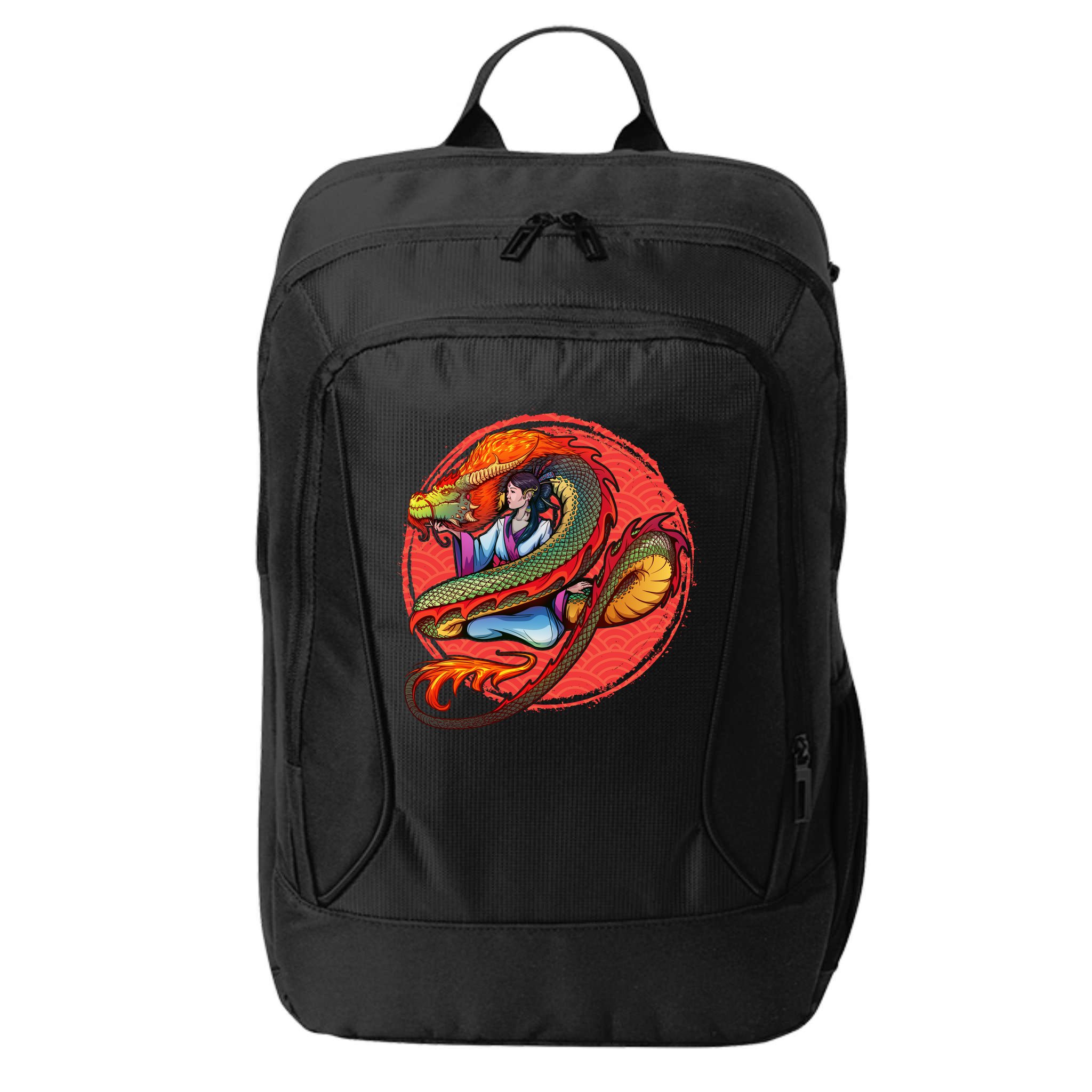 Fire Dragon Warrior Woman City Backpack