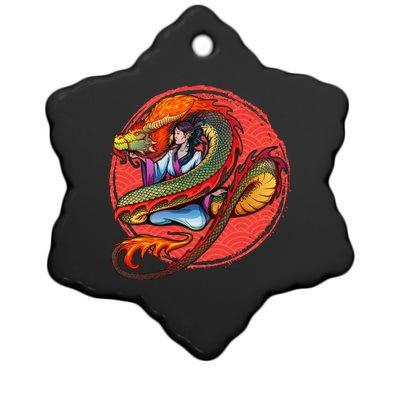 Fire Dragon Warrior Woman Ceramic Star Ornament