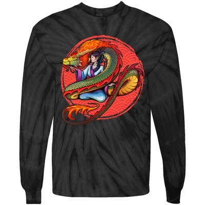 Fire Dragon Warrior Woman Tie-Dye Long Sleeve Shirt