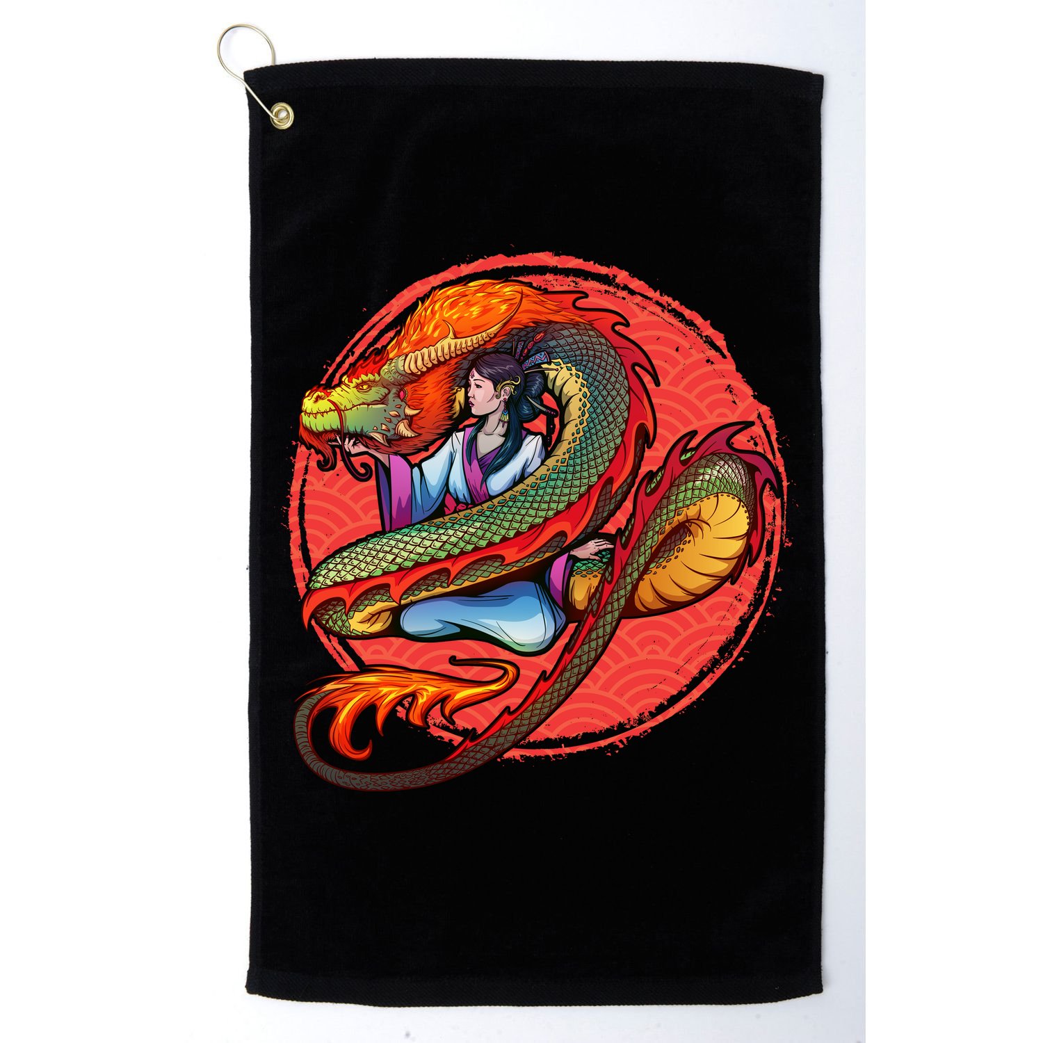Fire Dragon Warrior Woman Golf Towel