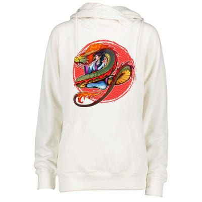 Fire Dragon Warrior Woman Womens Funnel Neck Pullover Hood