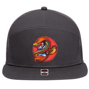 Fire Dragon Warrior Woman 7 Panel Mesh Trucker Snapback Hat