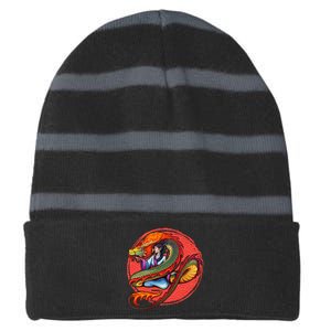 Fire Dragon Warrior Woman Striped Beanie with Solid Band