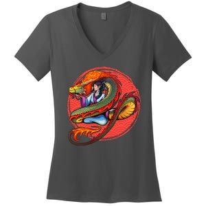 Fire Dragon Warrior Woman Women's V-Neck T-Shirt