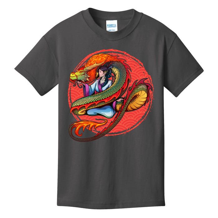 Fire Dragon Warrior Woman Kids T-Shirt