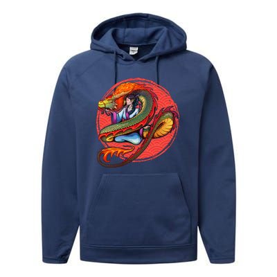 Fire Dragon Warrior Woman Performance Fleece Hoodie