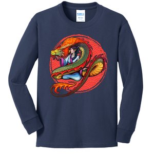 Fire Dragon Warrior Woman Kids Long Sleeve Shirt