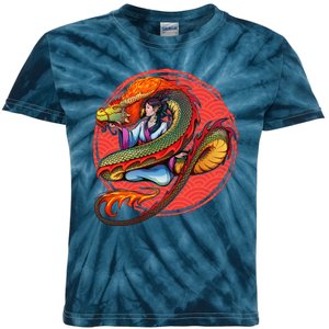 Fire Dragon Warrior Woman Kids Tie-Dye T-Shirt