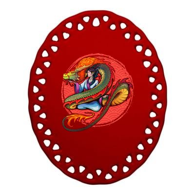 Fire Dragon Warrior Woman Ceramic Oval Ornament