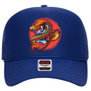 Fire Dragon Warrior Woman High Crown Mesh Back Trucker Hat