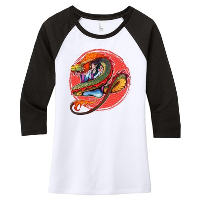 Fire Dragon Warrior Woman Women's Tri-Blend 3/4-Sleeve Raglan Shirt