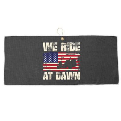 Father's Day We Ride At Dawn Lawnmower USA Flag Mowing Large Microfiber Waffle Golf Towel