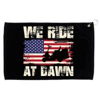 Father's Day We Ride At Dawn Lawnmower USA Flag Mowing Grommeted Golf Towel