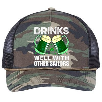 Funny Drinks Well With Other Sailors Shamrock Patricks Day Retro Rope Trucker Hat Cap