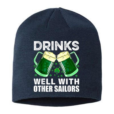 Funny Drinks Well With Other Sailors Shamrock Patricks Day Sustainable Beanie