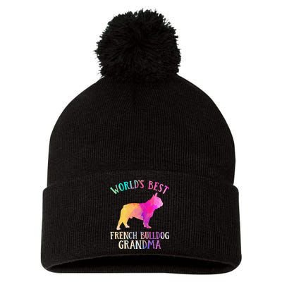 Frenchie Dog World’s Best French Bulldog Grandma Pom Pom 12in Knit Beanie
