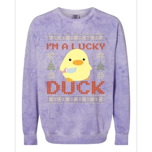 Funny Duck With Knife Meme IM A Lucky Duck Ugly Christmas Gift Colorblast Crewneck Sweatshirt