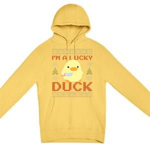 Funny Duck With Knife Meme IM A Lucky Duck Ugly Christmas Gift Premium Pullover Hoodie