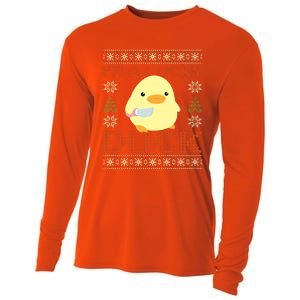 Funny Duck With Knife Meme IM A Lucky Duck Ugly Christmas Gift Cooling Performance Long Sleeve Crew