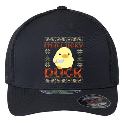 Funny Duck With Knife Meme IM A Lucky Duck Ugly Christmas Gift Flexfit Unipanel Trucker Cap