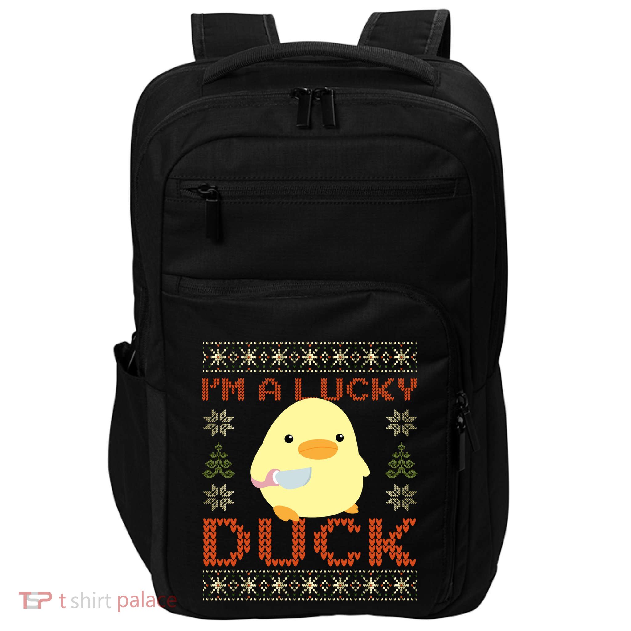Funny Duck With Knife Meme IM A Lucky Duck Ugly Christmas Gift Impact Tech Backpack