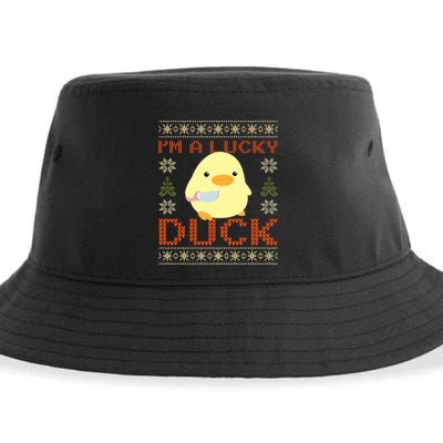 Funny Duck With Knife Meme IM A Lucky Duck Ugly Christmas Gift Sustainable Bucket Hat