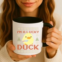 Funny Duck With Knife Meme IM A Lucky Duck Ugly Christmas Gift Mug