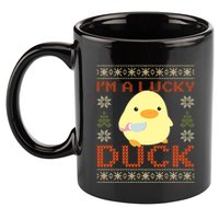 Funny Duck With Knife Meme IM A Lucky Duck Ugly Christmas Gift 11oz C Handle Ceramic Mug