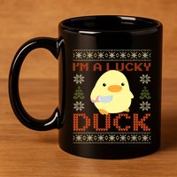 Funny Duck With Knife Meme IM A Lucky Duck Ugly Christmas Gift 11oz C Handle Ceramic Mug