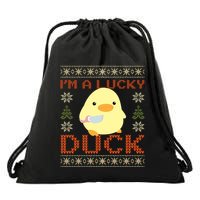 Funny Duck With Knife Meme IM A Lucky Duck Ugly Christmas Gift Drawstring Bag