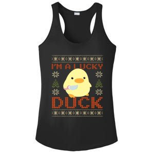 Funny Duck With Knife Meme IM A Lucky Duck Ugly Christmas Gift Ladies PosiCharge Competitor Racerback Tank