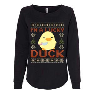 Funny Duck With Knife Meme IM A Lucky Duck Ugly Christmas Gift Womens California Wash Sweatshirt